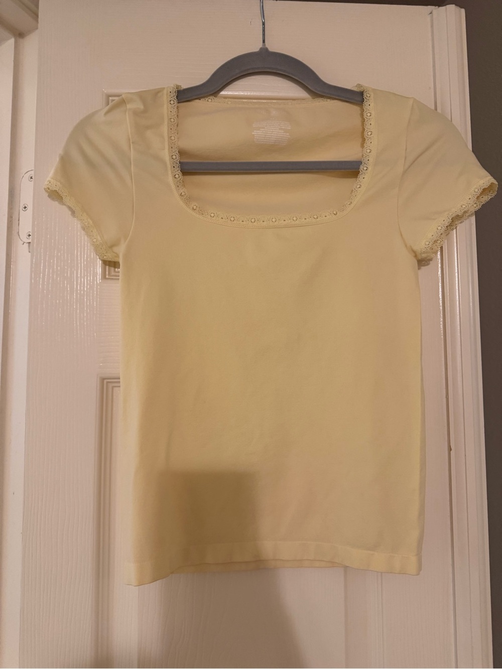 wild fable Pale Yellow Scoop Neck Lace-Trim Tee NWOT